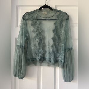 Sage Lace top with Puffy Sleeves Fall Peach Couture